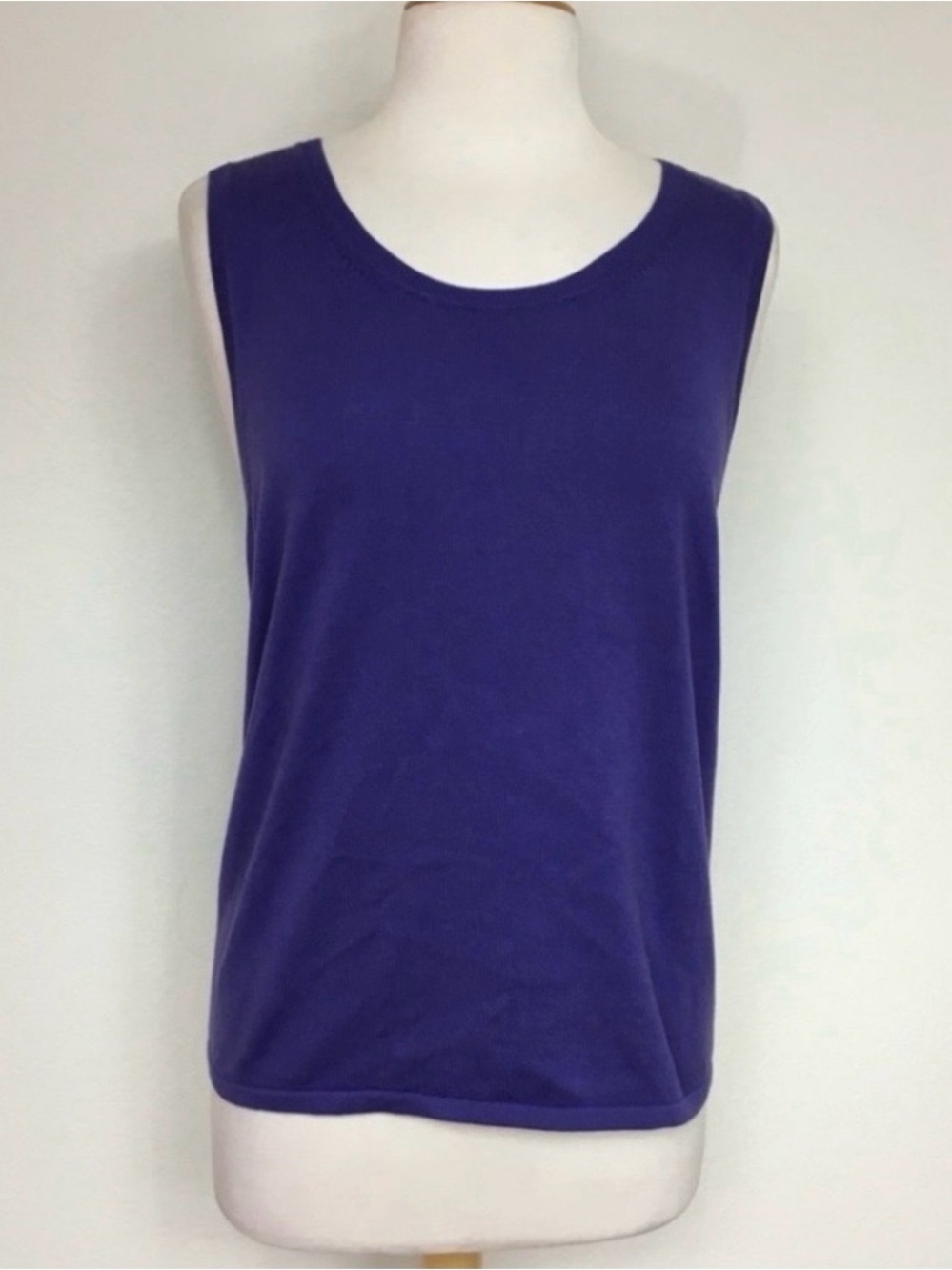 Faconnable Womens Blueberry Sleeveless Scoop Neck Cotton Knit Sweater Top Size M